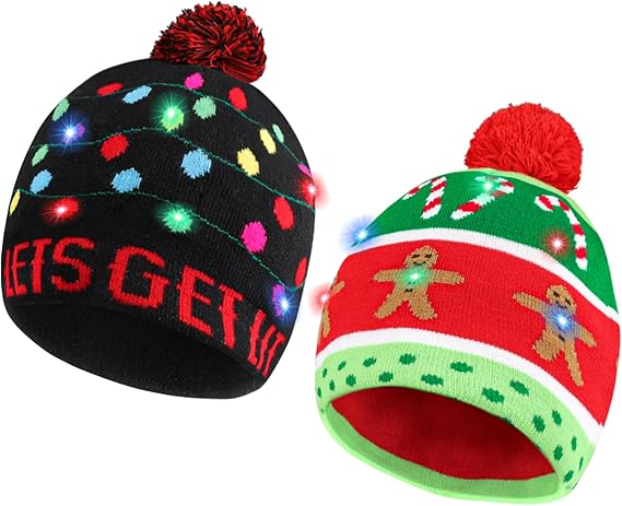 Christmas Knitted Beanie – Light-Up Xmas Hat with 6 Colorful LED Lights