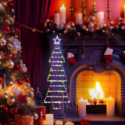 Christmas Santa Ladder Light – 184 LED Tree with Star, 8 Modes, Multicolor