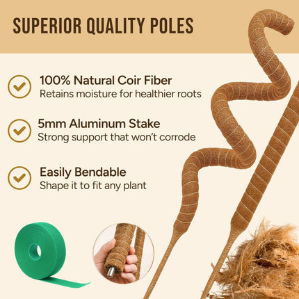 2-Pack Moss Poles – 28” Monstera Plant Supports for Climbing Indoor Plants