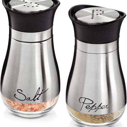 Modern Stainless Steel Salt & Pepper Shakers – Glass Bottom, Kitchen Decor