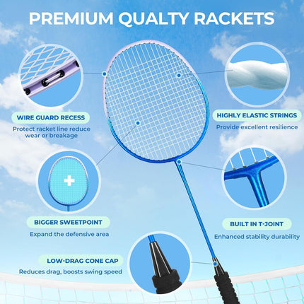Badminton Racket Set with 2/4 Rackets, Birdies & Carry Bag for Outdoor Play