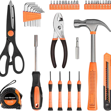 39Pcs Household Tool Set with Orange Storage Toolbox Case Hand Repair Kit