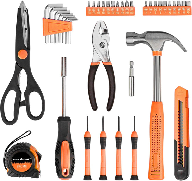 39Pcs Household Tool Set with Orange Storage Toolbox Case Hand Repair Kit