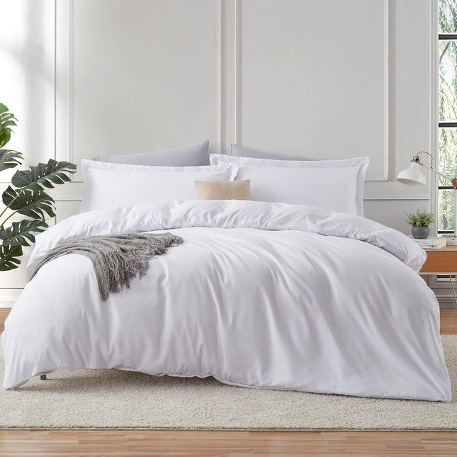 3-Piece King Bedding Set – White Duvet Cover 104x90 with 2 Pillow Shams
