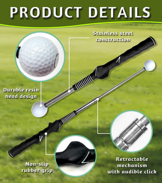 Golf Grip Trainer – Retractable Swing Aid with Rhythm Click for Chipping & Full Swings