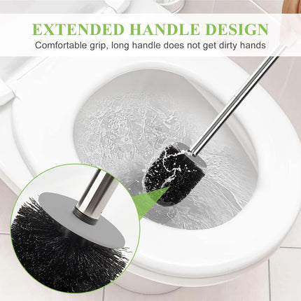 Compact Toilet Brush & Holder – Stainless Steel, Space-Saving, White & Grey