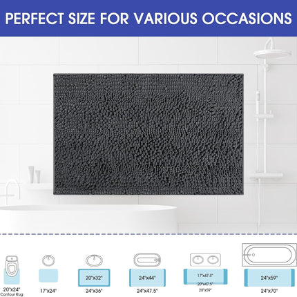 Striped Gray Bathroom Rug 32x20", Soft Non-Slip Chenille, Absorbent Plush Bath Mat