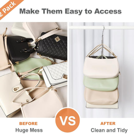 2 Pack Purse Hanger Organizer 360° Swivel Closet Hooks for Handbags Belts Bags