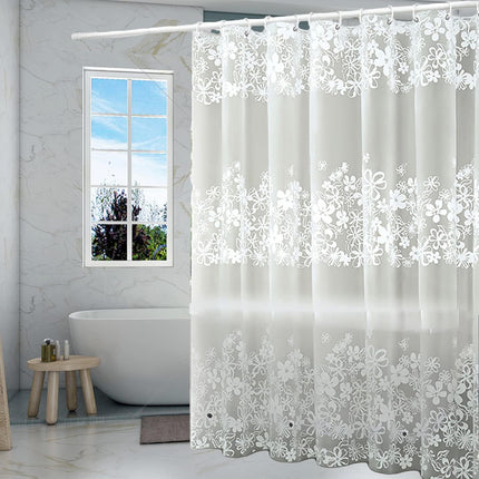 Shower Curtain Liner 4G PEVA Waterproof, White Floral, 3 Magnetic Weights, Grommets