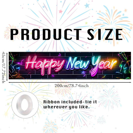Happy New Year Party Banner – 78.7×15.7in Indoor & Outdoor Decorations