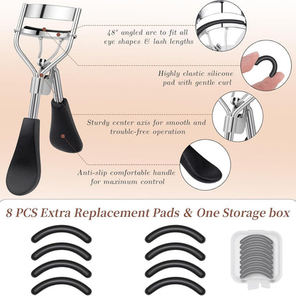 3-in-1 Lash Curler Kit with Comb & 8 Pads, Ergonomic Travel Eyelash Curler