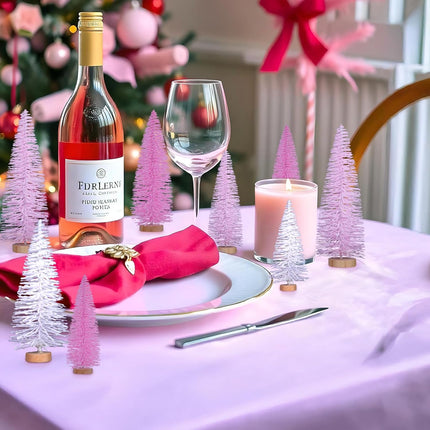 10PCS Mini Pink Christmas Trees – 3.94"-7.87" Bottle Brush Holiday Decor