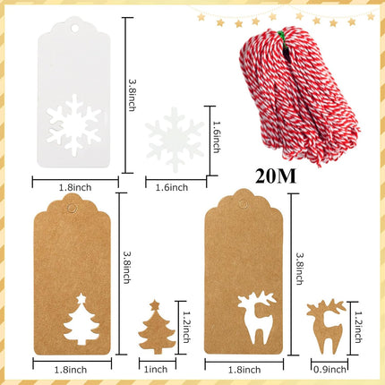 150PCS Christmas Gift Tags – Kraft Paper with 20M Red & White String