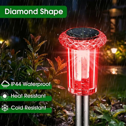 10 Pack Color Changing Solar Pathway Lights, Waterproof Stainless Steel Garden Stake Lights