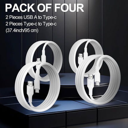4-Pack 3.1FT 60W Fast Charging Cables – USB-A to USB-C & USB-C to USB-C for iPhone, iPad & More