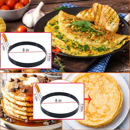 2-Pack 8" Stainless Steel Omelette Rings for Griddle, Nonstick Egg & Pancake Molds