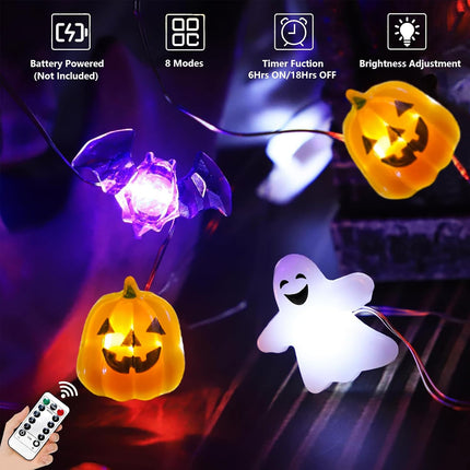 16.7FT 50LED 3D Halloween Lights, Pumpkin Bat Ghost, Timer, Waterproof Decor