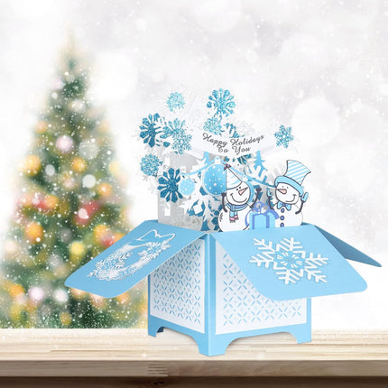 Christmas Pop Up Card – Blue Snowflake & Snowman Winter Holiday Greeting