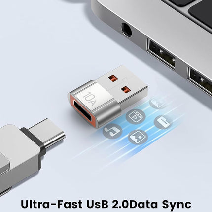 10-Pack 200W USB-C to USB Adapter, Fast Charging & 480MB Data, Silver