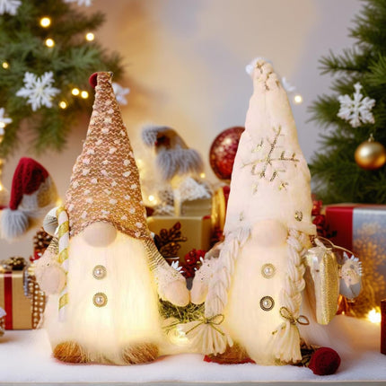 2PCS Handmade Elf & Santa Plush Figurines – Christmas Home Decorations