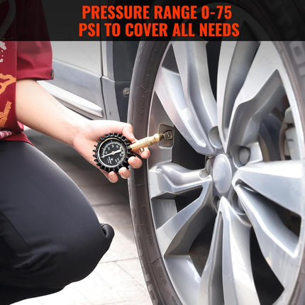 Tire Pressure Gauge for Cars – 0-75 PSI, Large Glow Dial, Calibrated to ANSI B40.1 Grade A