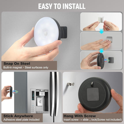 Motion Sensor Night Lights 2 Pack, LED Puck Lights, 3 Modes, Dimmable, Stick-On