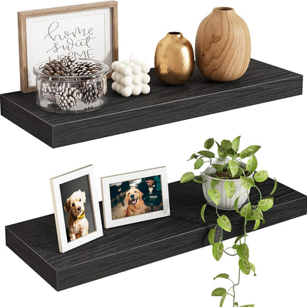 Wall Floating Shelves 15.7" Black, Set of 2 – Bedroom, Bathroom, Kitchen