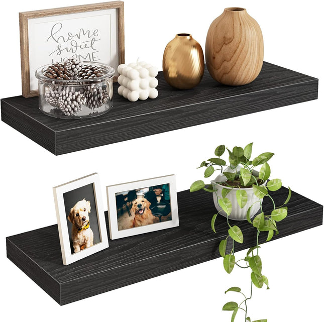 Wall Floating Shelves 15.7" Black, Set of 2 – Bedroom, Bathroom, Kitchen