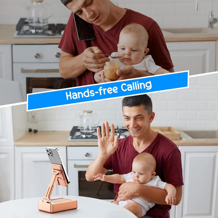 Foldable Phone Stand with Bluetooth Speaker & Charging – Rose Gold Gift