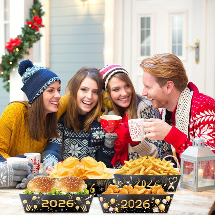24-Piece Black & Gold Food Trays – Disposable Party Trays for New Year 2026