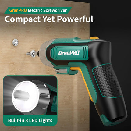 4V Cordless Screwdriver Set – USB Rechargeable with 9 Bits and Bit Holder, Green