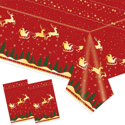 2PCS Red Christmas Tablecloth – Rectangle Disposable Table Cover for Holiday Parties