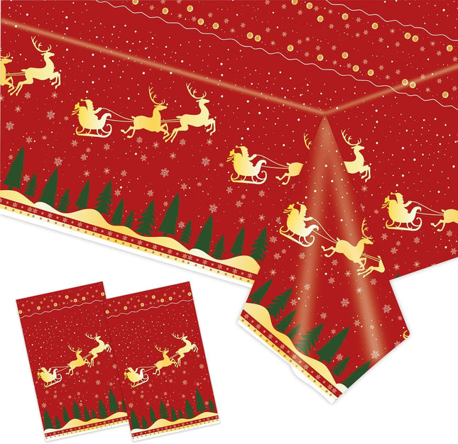 2PCS Red Christmas Tablecloth – Rectangle Disposable Table Cover for Holiday Parties