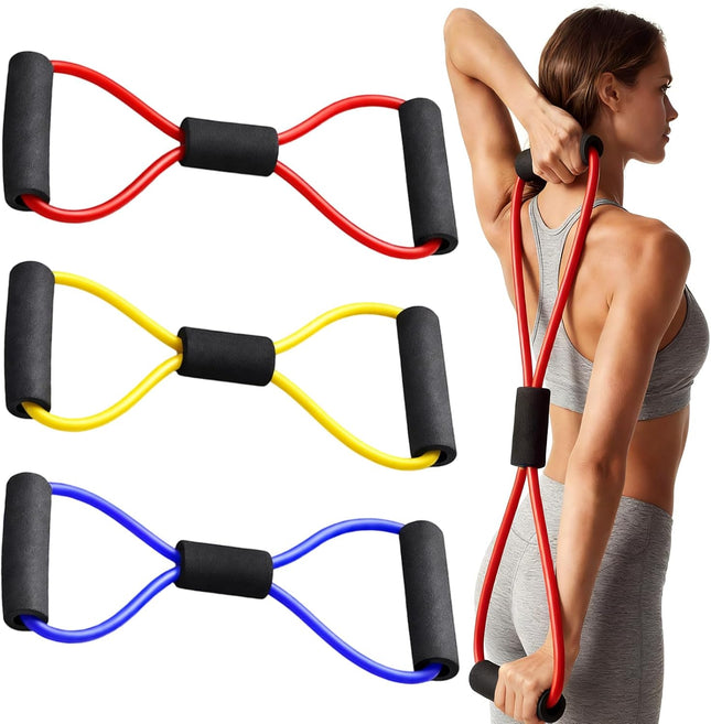 3-Pack Figure 8 Resistance Bands – Foam Handles for Full Body Workouts
