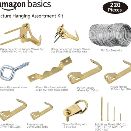 220-Piece Brass Picture Hanging Hardware Assortment Kit