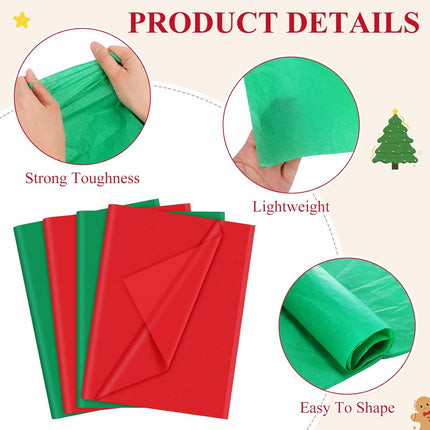 74PCS Holiday Wrapping Paper Set Red Green Tissue Rolls Ribbon Pine Decorations