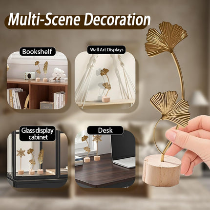Gold Leaf Home Decor Set, Metal Leaf Statues, Modern 3D Botanical Sculptures for Shelf & Living Room
