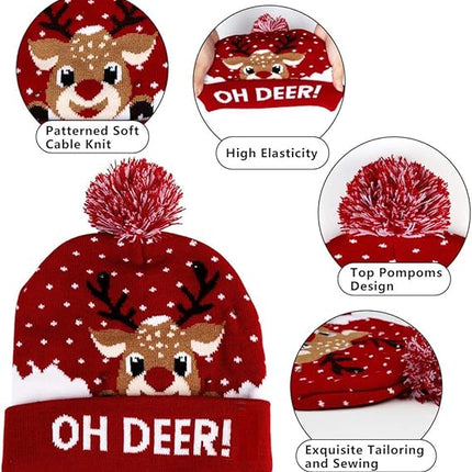 LED Christmas Hat, Light Up Knitted Beanie Holiday Hat for Men and Women