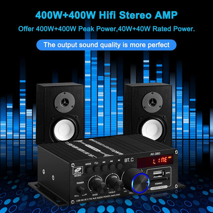 AK-380 400W+400W Bluetooth Audio Amplifier, USB/SD/FM/AUX, HiFi Stereo