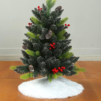 18in White Faux Fur Christmas Tree Skirt – Small Tabletop Xmas Tree Decoration