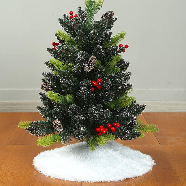 18in White Faux Fur Christmas Tree Skirt – Small Tabletop Xmas Tree Decoration