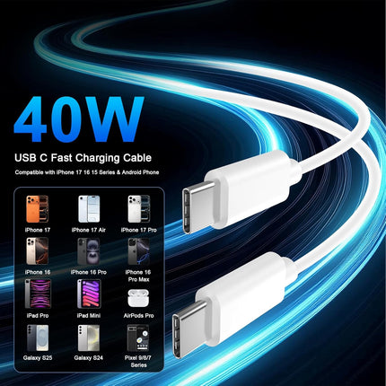2-Pack 40W USB-C Charger with 10FT Cable – Fast Charging for iPhone 17–15