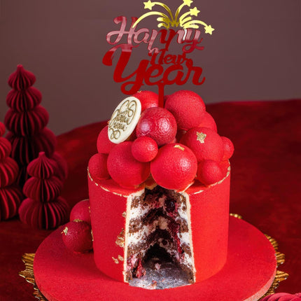 6-Piece 2026 New Year Cake Picks – Red & Gold Acrylic Party Toppers