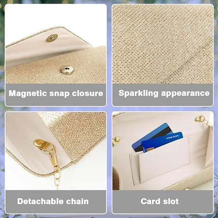 Clutch Purse for Women Evening Envelope Bag Sparkle Elegance Detachable Chain