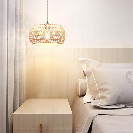 Plug In Rattan Pendant Light Woven Shade 14.8Ft Cord E26 E27 Hanging Lamp with Switch