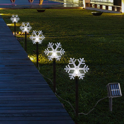 5-Pack Solar Snowflake Pathway Lights, Cool White, Outdoor Xmas Stake Markers