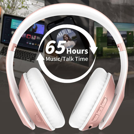 Bluetooth Over Ear Headphones 65H Playtime HiFi Stereo Foldable Rose Gold