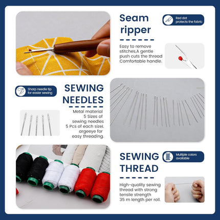 40PCS Sewing Kit with Needles Threads Thimble Seam Ripper Storage Bag