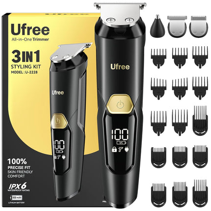 3-in-1 Beard Trimmer for Men IPX6 Waterproof Electric Razor Grooming Kit Type-C