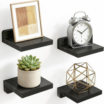 Wall Shelves 5x5 Inches Set of 4 Small Floating Rustic Wood Black Mount